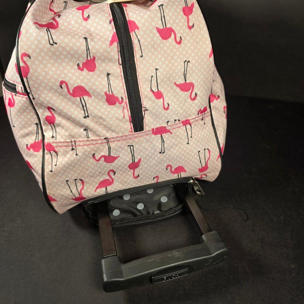 Betsy Johnson Pink Flamingo Strut 22" Weekender Carry-on Rolling Suitcase Handle - Picture 6 of 16